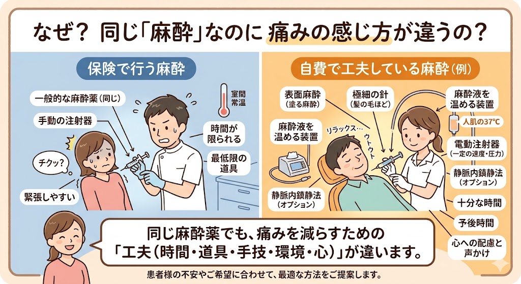 歯科麻酔の不思議：同じ薬なのに「保険」と「自費」で痛みが違う理由を徹底解説